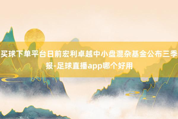 买球下单平台日前宏利卓越中小盘混杂基金公布三季报-足球直播app哪个好用